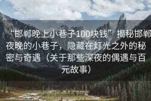 “邯郸晚上小巷子100块钱”揭秘邯郸夜晚的小巷子，隐藏在灯光之外的秘密与奇遇（关于那些深夜的偶遇与百元故事）