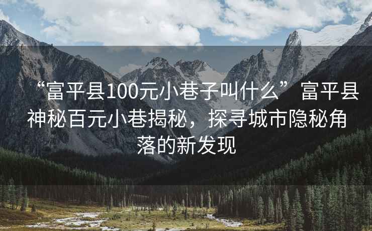 “富平县100元小巷子叫什么”富平县神秘百元小巷揭秘，探寻城市隐秘角落的新发现